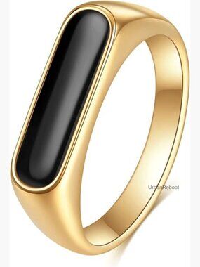 6mm Signet Stainless Steel Ring 14k Gold Plated Stacking for Wedding Engagement